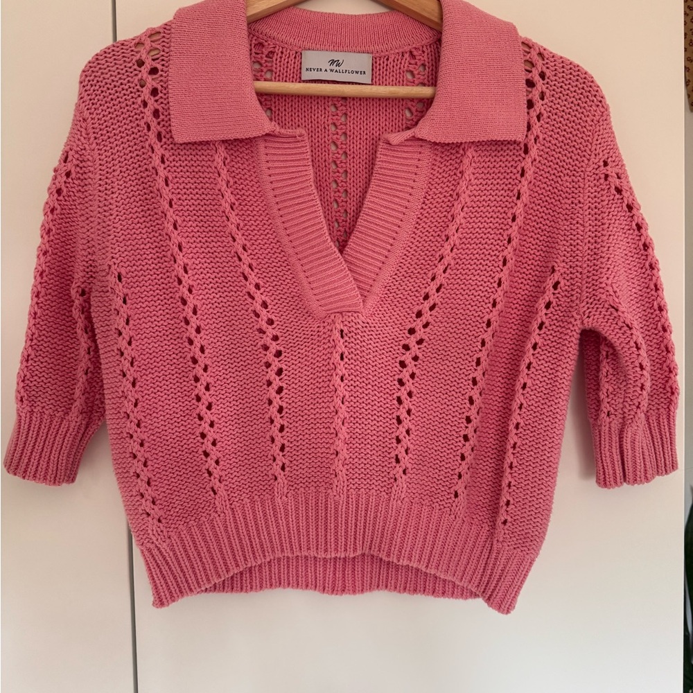 Elegant Pink V-Neck Sweater by Never a Wallflower